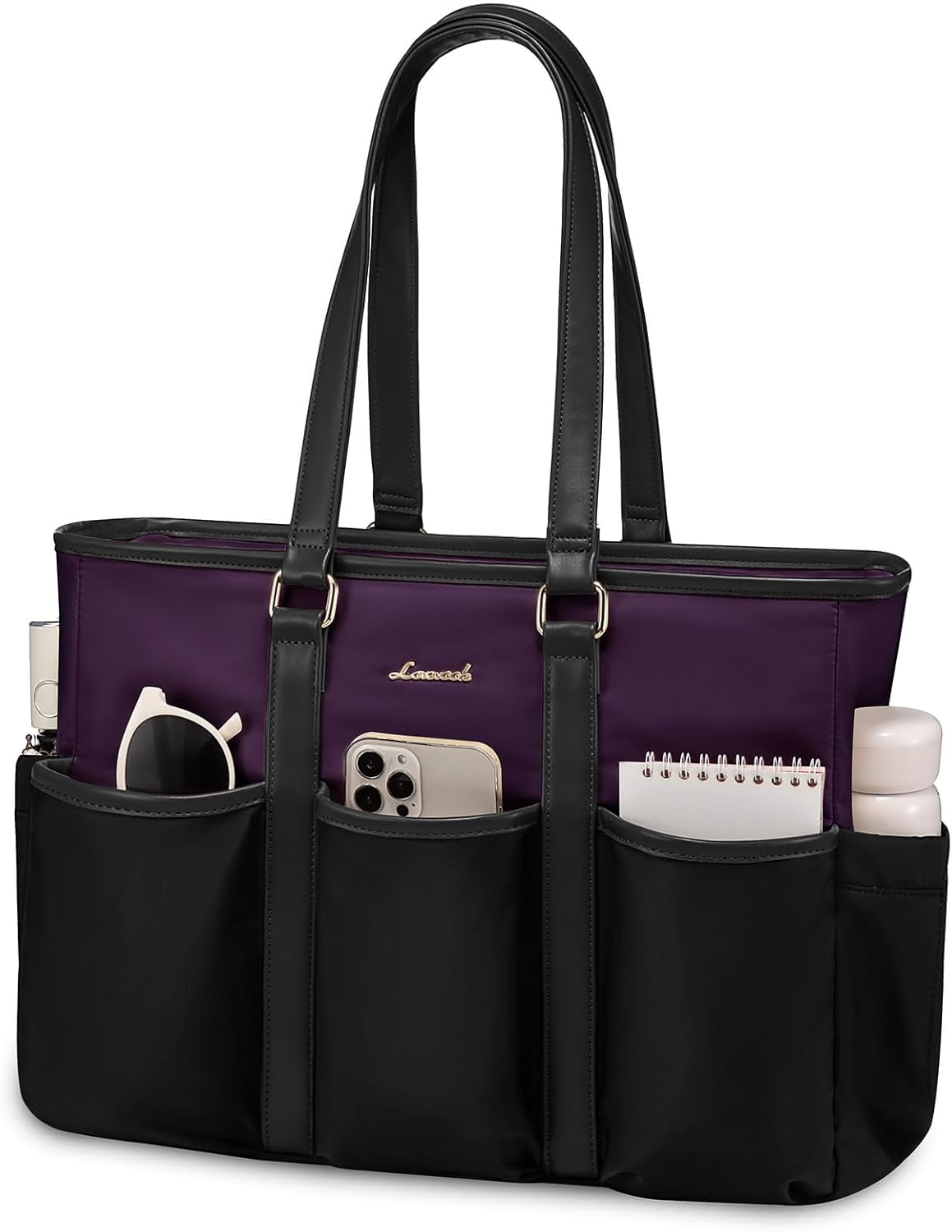 LOVEVOOK Laptop Tote Bag for Women Work, Teacher Tote Bag Nurse Bag With Large Cup Holder, Utility Professional Computer Bag For Work/Travel/College/Daily, Large Purse Handbag With Multi Pockets
