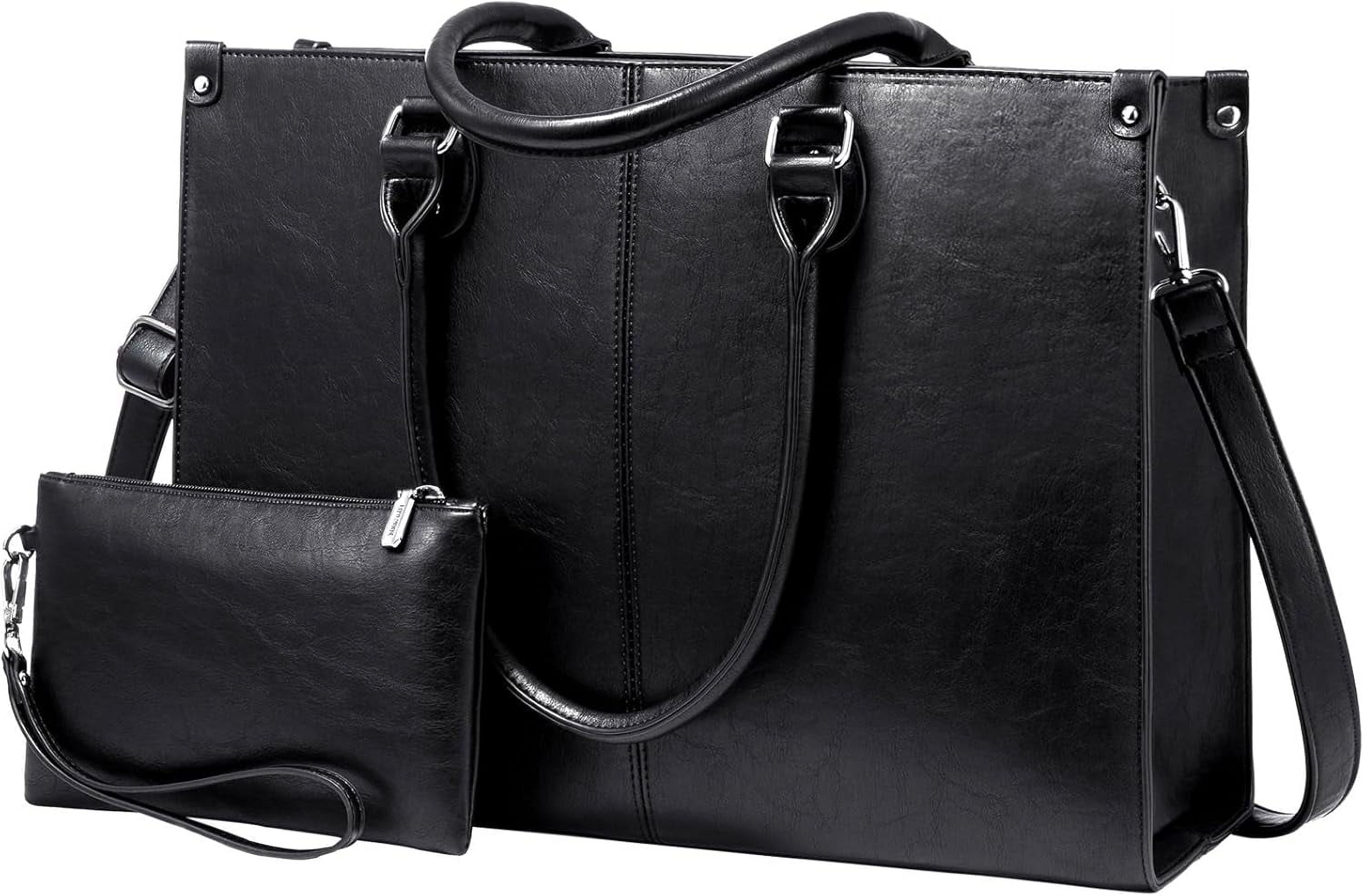 LOVEVOOK Laptop Tote Bag for Women, 15.6 Inch Large Capacity Vintage Leather Work Computer Bag, Business Casual Shoulder Handbag, Dark Brown