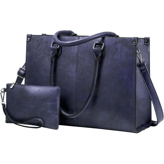 LOVEVOOK Laptop Tote Bag for Women, 15.6 Inch Large Capacity Vintage Leather Work Computer Bag, Business Casual Shoulder Handbag, Dark Brown