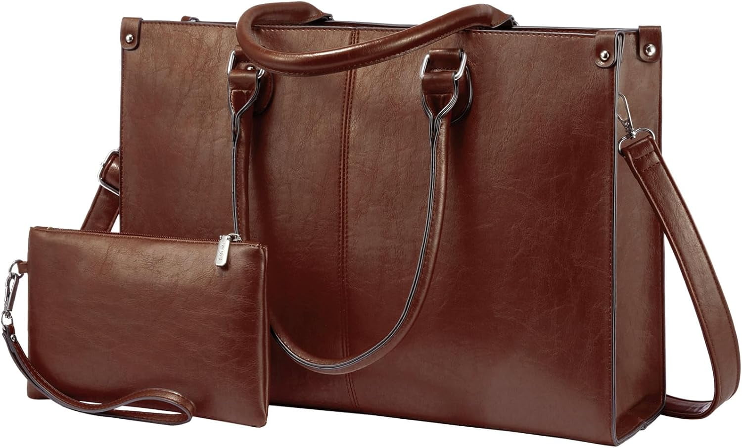 LOVEVOOK Laptop Tote Bag for Women, 15.6 Inch Large Capacity Vintage Leather Work Computer Bag, Business Casual Shoulder Handbag, Dark Brown