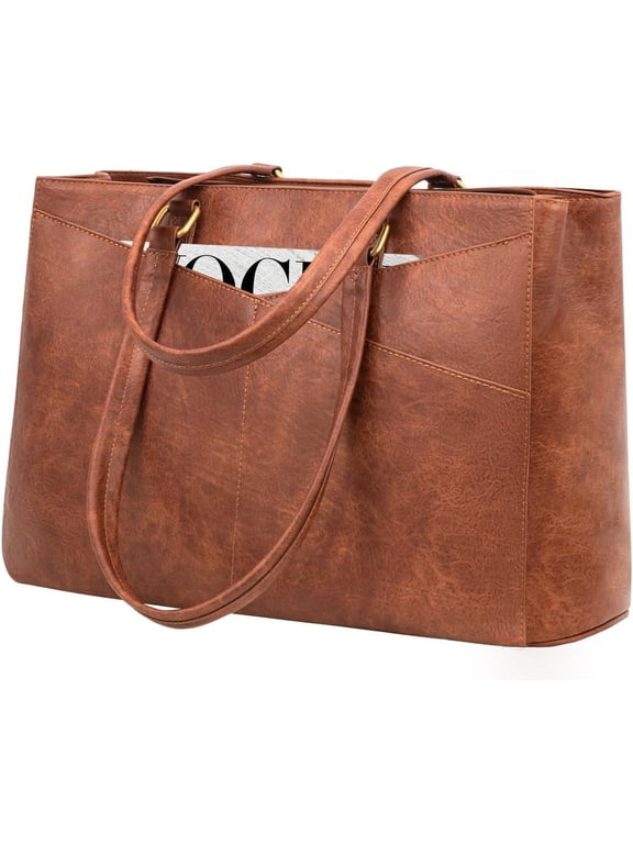 Laptop Tote Bag for Women 15.6 Inch Waterproof Leather Computer Bags Business Office Work Briefcase Black