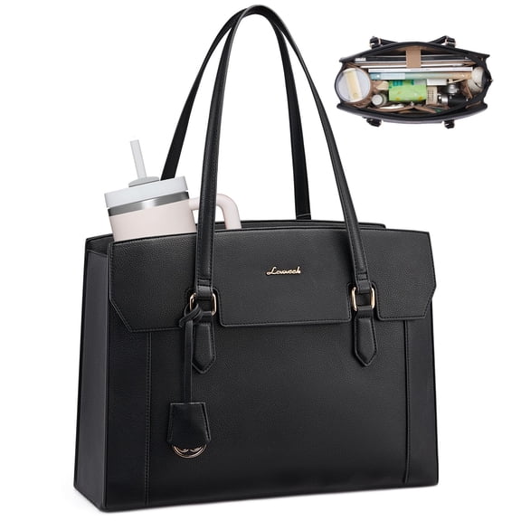 LOVEVOOK Laptop Tote Bag for Women,Computer Work Bag With Large Cup Holder,15.6 Inch Waterproof PU Leather Purse Briefcase for Teacher