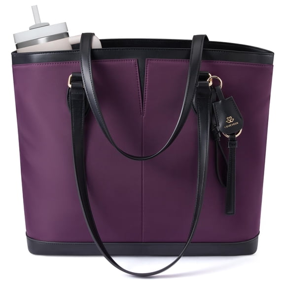LOVEVOOK Laptop Tote Bag for Women, Lightweight Work Tote with Cup Holder, Waterproof Large Computer Bag for Office Travel