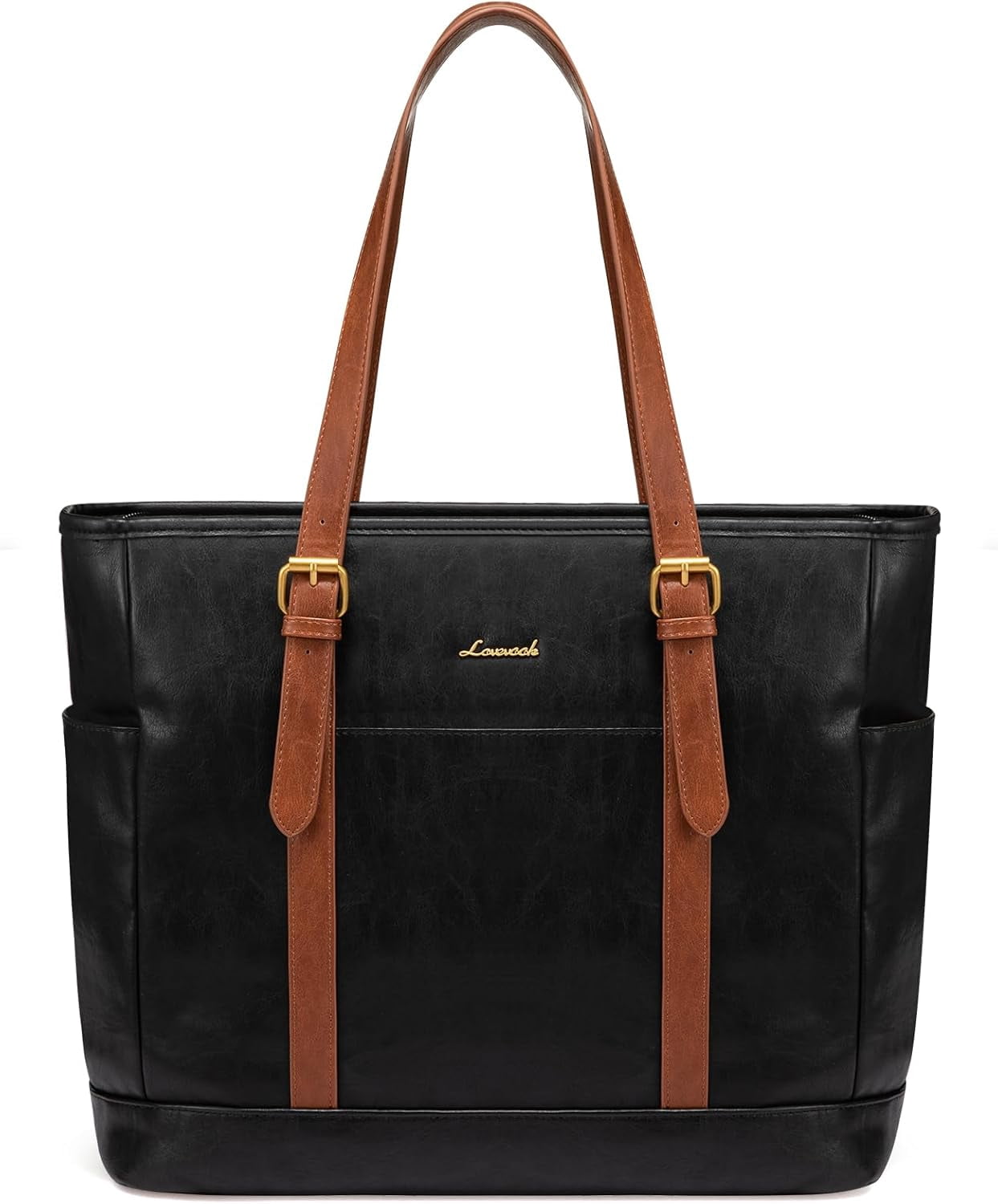 LOVEVOOK Laptop Tote Bag for Women,Vintage Leather Work Tote Bag for Women, 15.6 Inch Computer Briefcase Bag,Waterproof Teacher Business Office