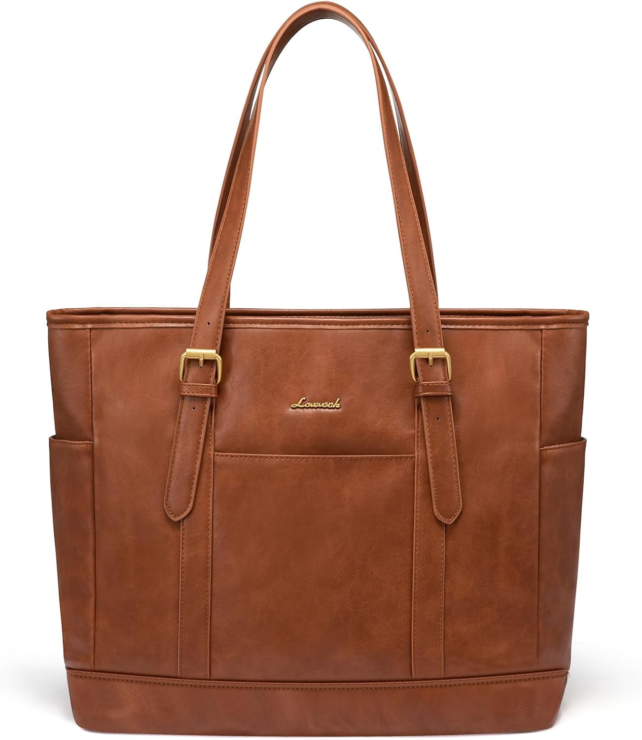 LOVEVOOK Laptop Tote Bag for Women,Vintage Leather Work Tote Bag for Women, 15.6 Inch Computer Briefcase Bag,Waterproof Teacher Business Office