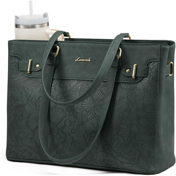 LOVEVOOK Laptop Tote Bag for Women Work, Teacher Tote Bag with Large Cup Holder, 15.6 Inch Waterproof Leather Computer Bag