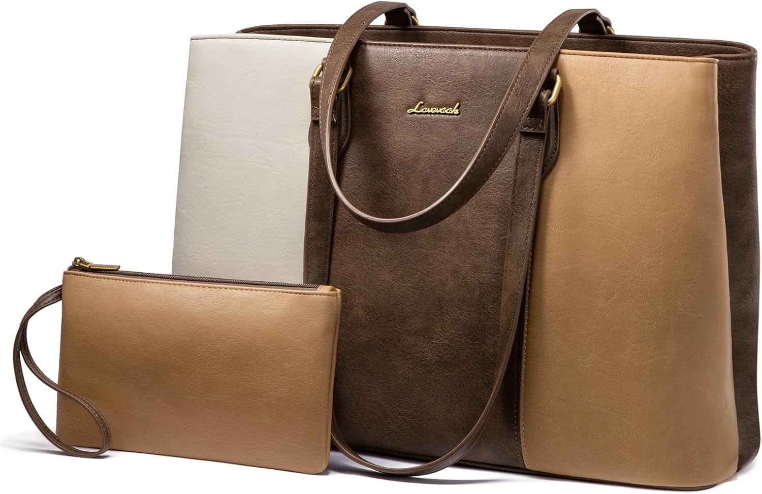 LOVEVOOK Laptop Tote Bag for Women,Work Tote with Wristlet,PU Leather Computer Bag for Teacher,Office, Daily