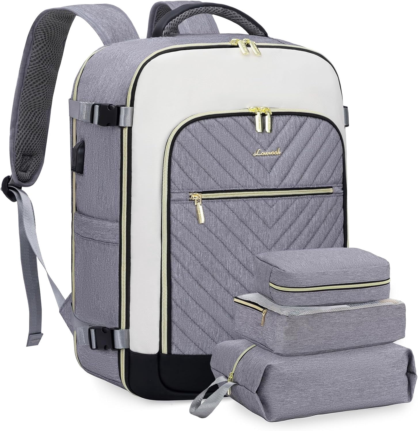 LOVEVOOK Large Travel Backpack for Women, TSA Carry on Backpack for Airplanes, 40L Personal Item Travel Bag for Women fits 17" Laptop,Waterproof Carry on Bag Airplane Approved with 3 Packing Cubes