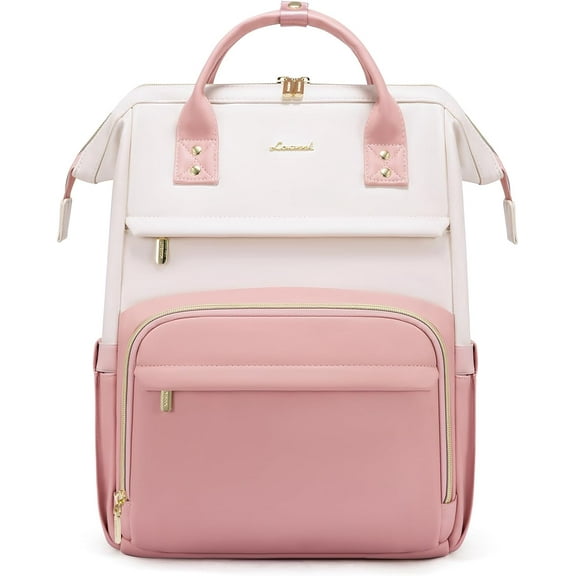 LOVEVOOK Leather Laptop Backpack for Women, 17 inch Professional Work & Travel Bag, Brown