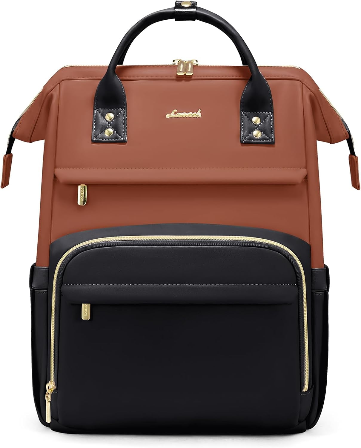 LOVEVOOK Leather Laptop Backpack for Women, 17 inch Professional Work & Travel Bag, Brown