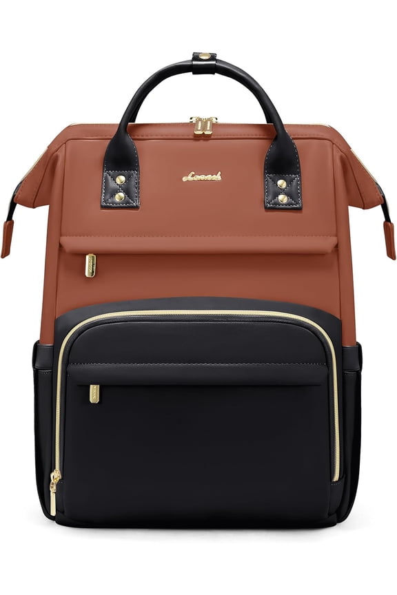 Leather Laptop Backpack for Women, 17 inch Professional Work & Travel Bag, Brown