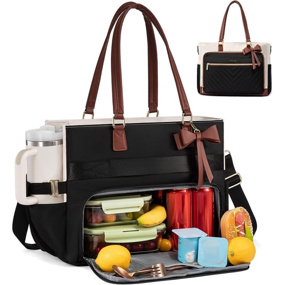 LOVEVOOK Lunch Bag, Tote Bag for Women with Insulated Lunch Compartment, Laptop Bag with Large Capacity & Cup Holder, Work Tote for Teacher, Nurse, Travel, College, Daily, 15.6 Inch