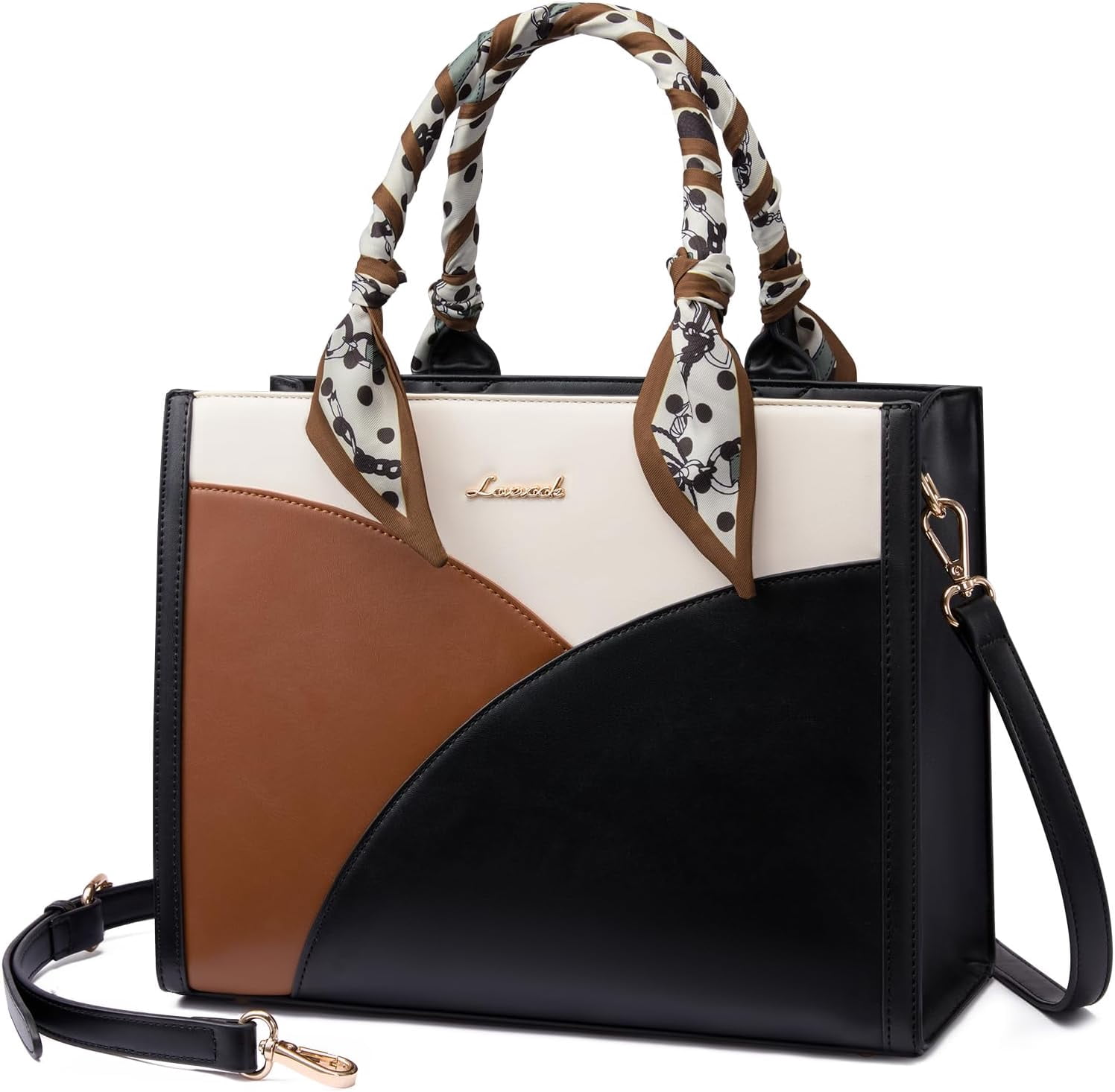 LOVEVOOK Medium Purses and Handbags for Women, Satchel Top Handle Bag with Strap, PU Leather Tote Shoulder Purse with Scarf