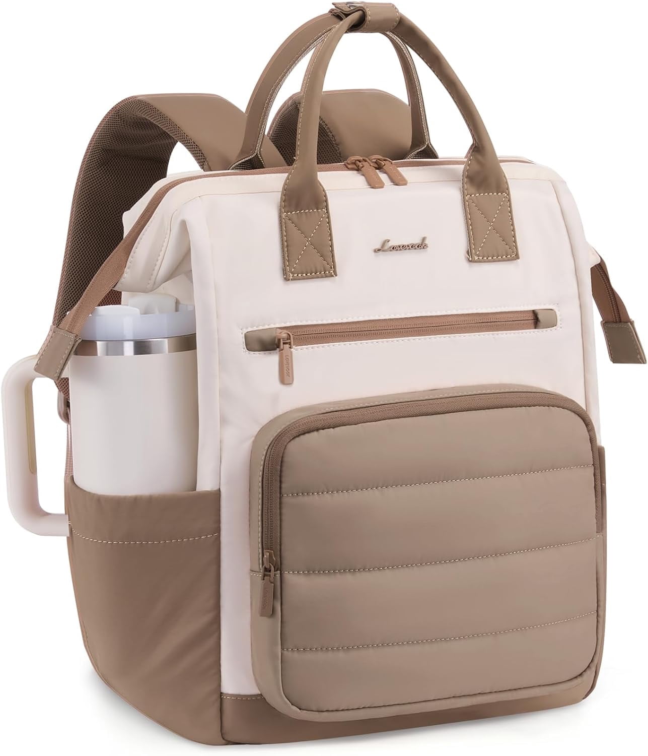 LOVEVOOK Puffer Laptop Backpack for Women, 15.6 Inch Work Backpack Purses for Nurse Teacher College, Personal Item Travel Bag Daypack with Water Holder