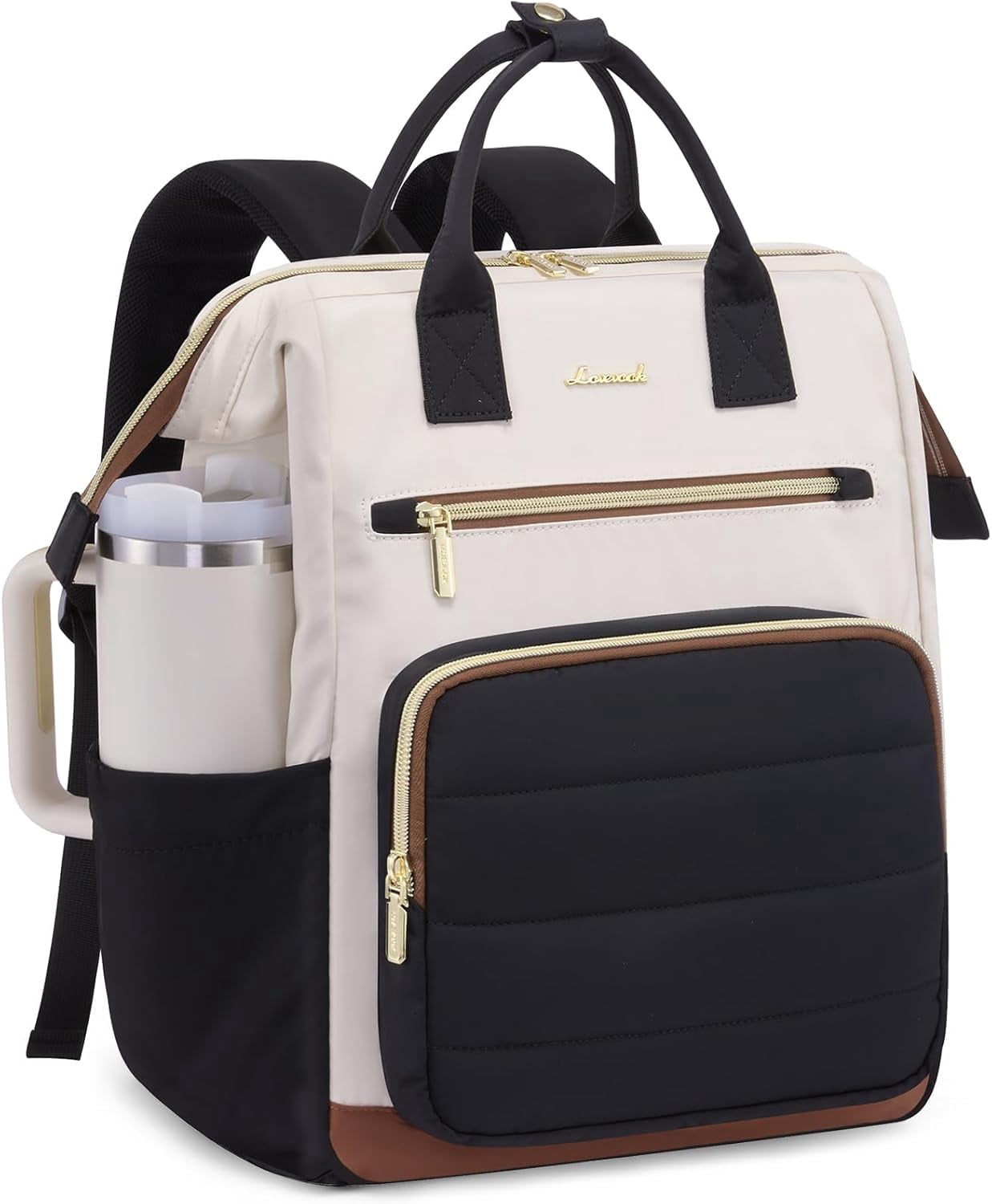 LOVEVOOK Puffer Laptop Backpack for Women, 15.6 Inch Work Backpack Purses for Nurse Teacher College, Personal Item Travel Bag Daypack with Water Holder