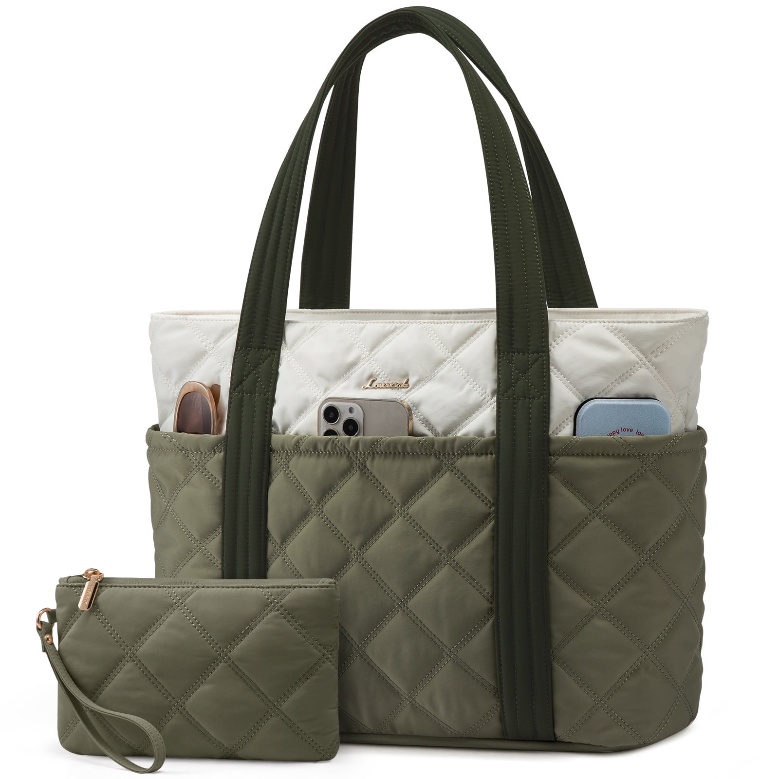LOVEVOOK Puffer Laptop Tote Bag, Large Work Travel Laptop Bag for for Women, 15.6 Inch Large Computer Briefcase for Teacher Nurse Casual Shoulder Bag, Lightweight Soft Handbags