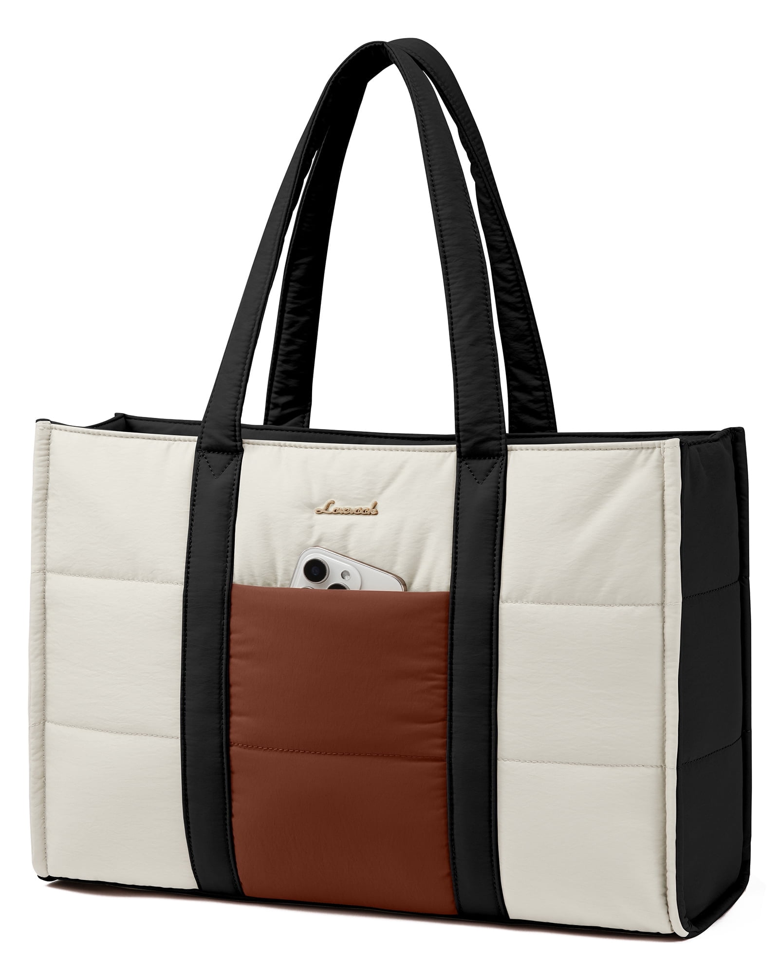LOVEVOOK Puffer Laptop Tote Bag, Large Work Travel Laptop Bag for for Women, 15.6 Inch Large Computer Briefcase for Teacher Nurse Casual Shoulder Bag, Lightweight Soft Handbags