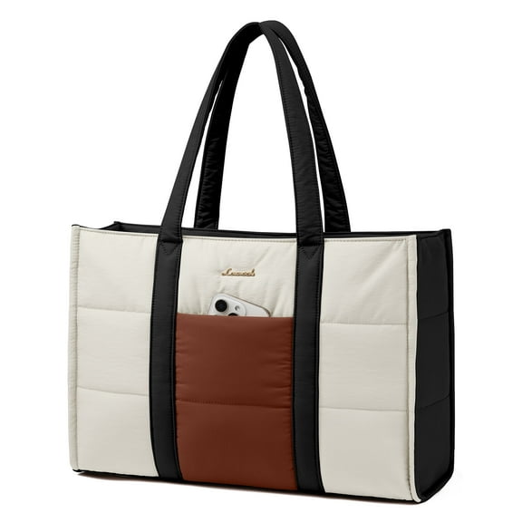 LOVEVOOK Puffer Laptop Tote Bag, Large Work Travel Laptop Bag for for Women, 15.6 Inch Large Computer Briefcase for Teacher Nurse Casual Shoulder Bag, Lightweight Soft Handbags