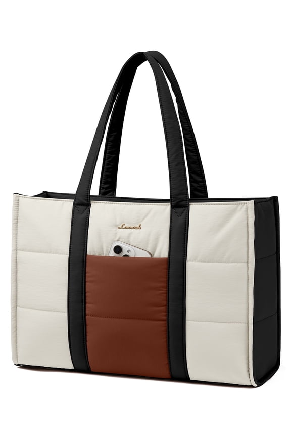 Puffer Laptop Tote Bag, Large Work Travel Laptop Bag for for Women, 15.6 Inch Large Computer Briefcase for Teacher Nurse Casual Shoulder Bag, Lightweight Soft Handbags