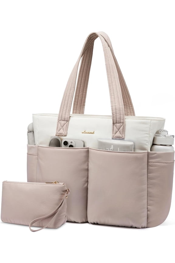 Puffer Tote Bag for Women, Lightweight Work Bag, Travel Tote Bag, Large Shoulder Handbag for Teacher, Nurse, Daily