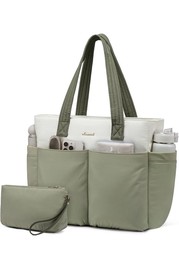 Puffer Tote Bag for Women, Lightweight Work Bag, Travel Tote Bag, Large Shoulder Handbag for Teacher, Nurse, Daily