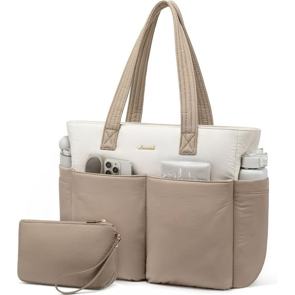 LOVEVOOK Puffer Tote Bag for Women, Lightweight Work Bag, Travel Tote Bag, Large Shoulder Handbag for Teacher, Nurse, Daily