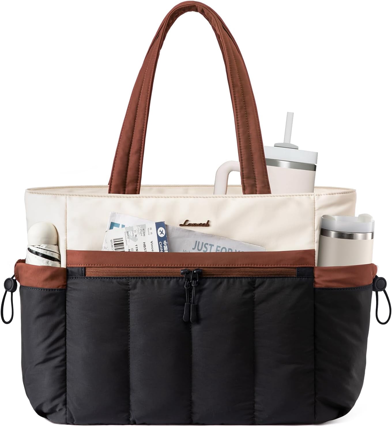 LOVEVOOK Puffer Tote Bag for Women with Stanley Cup Holder 