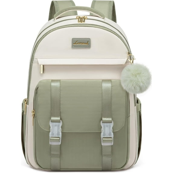 LOVEVOOK School Backpack for Teen Girls, Cute Student Backpack Purse Kid Bookbag for 14-16 Teenage, Back to School Backpacks Fit 15.6 Inch Laptop, Large College Travel Bag, Beige-Khaki