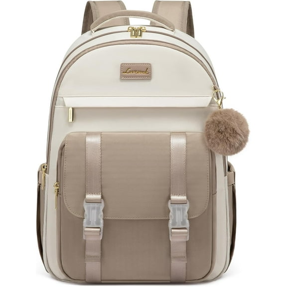 LOVEVOOK School Backpack for Teen Girls, Cute Student Backpack Purse Kid Bookbag for 14-16 Teenage, Back to School Backpacks Fit 15.6 Inch Laptop, Large College Travel Bag, Beige-Khaki