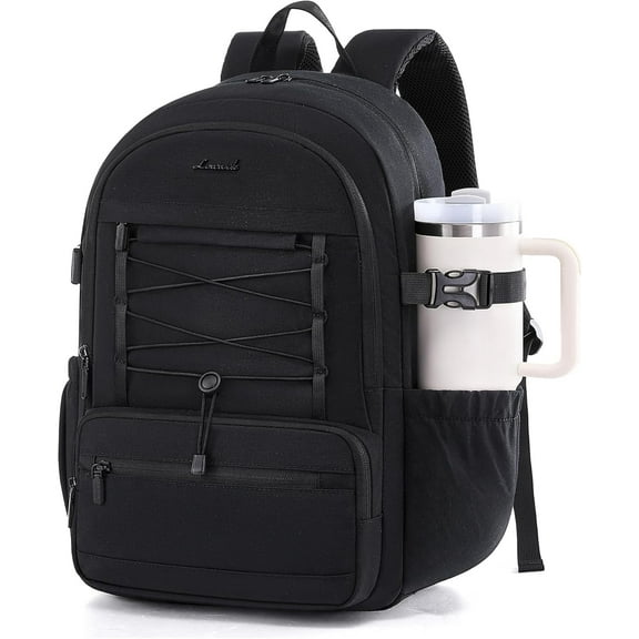 LOVEVOOK School Backpack for Teen Girls, Large Capacity College Student Backpacks with Water Bottle Holder, Cute Laptop Backpack Purse for Women, Lightweight Casual Travel Backpack, Beige-pink