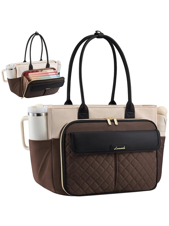 Teacher Tote Bag for Women, Laptop Bag Briefcase with Accordion File Pocket, Nurse Handbag for Work, Travel, College | 40oz Cup Holder, Muli-Pockets