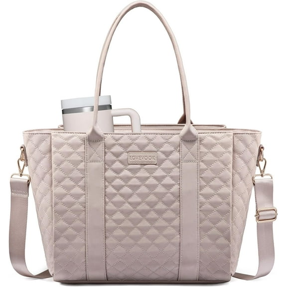 LOVEVOOK Tote Bag For Women, Large Work Tote Laptop Bag, Quilted Computer Shoulder Bags with Zipper for Travel Teacher Nurse