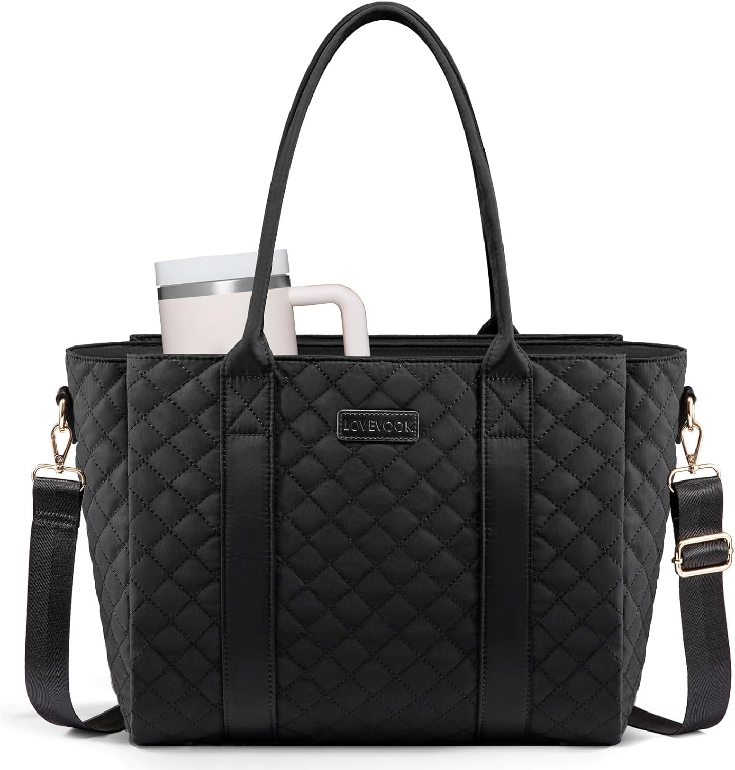 LOVEVOOK Tote Bag For Women, Large Work Tote Laptop Bag, Quilted Computer Shoulder Bags with Zipper for Travel Teacher Nurse