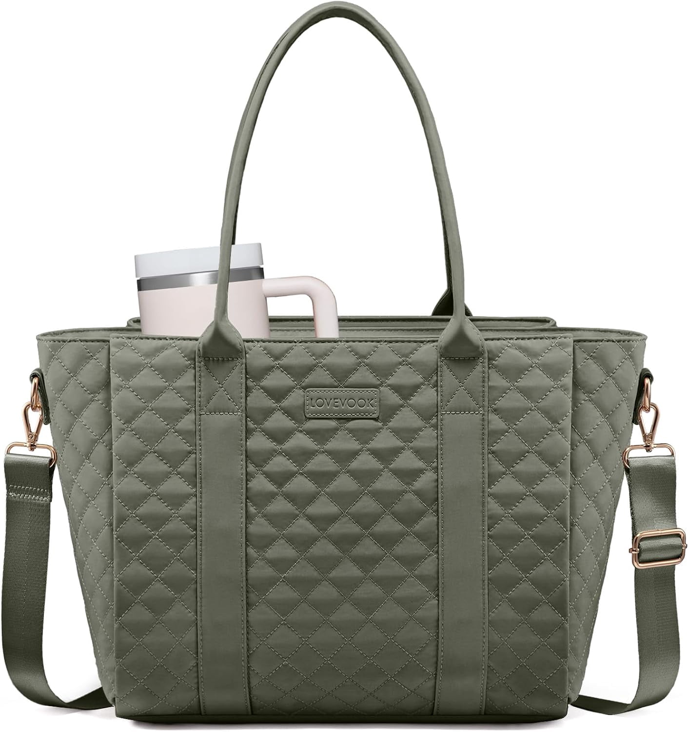 LOVEVOOK Tote Bag For Women, Large Work Tote Laptop Bag, Quilted Computer Shoulder Bags with Zipper for Travel Teacher Nurse