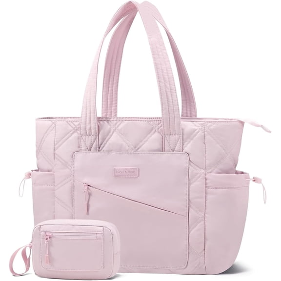 LOVEVOOK Tote Bag for Women, Puffer Bag and Work Bags with Zipper for Travel, Daily, School, Quilted Nurse Shoulder, 2pcs