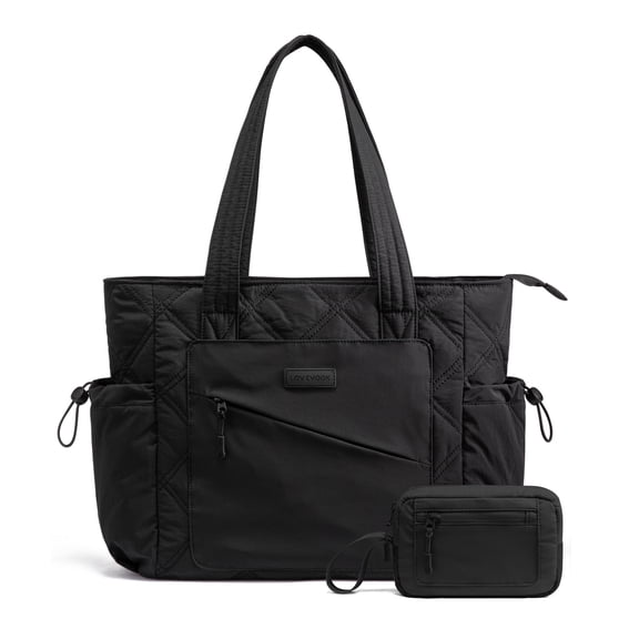 LOVEVOOK Tote Bag for Women, Puffer Bag and Work Bags with Zipper for Travel, Daily, School, Quilted Nurse Shoulder, 2pcs