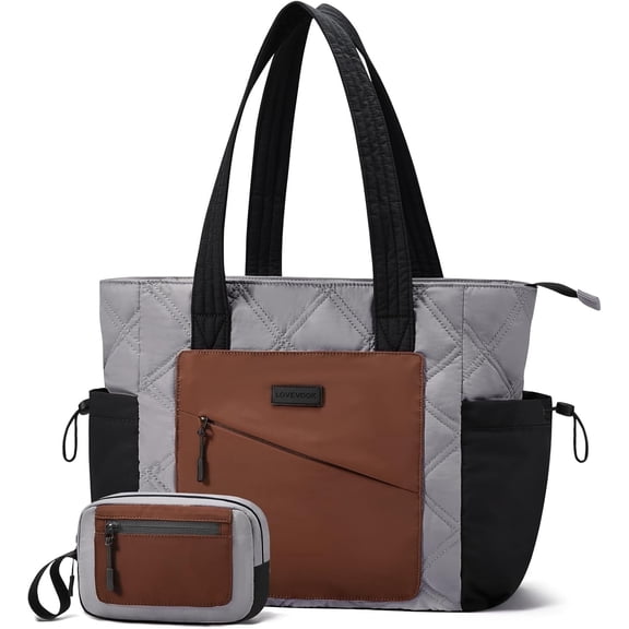 LOVEVOOK Tote Bag for Women, Puffer Bag and Work Bags with Zipper for Travel, Daily, School, Quilted Nurse Shoulder, 2pcs