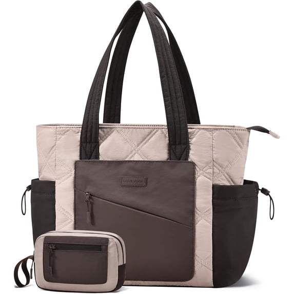 LOVEVOOK Tote Bag for Women, Puffer Bag and Work Bags with Zipper for Travel, Daily, School, Quilted Nurse Shoulder, 2pcs