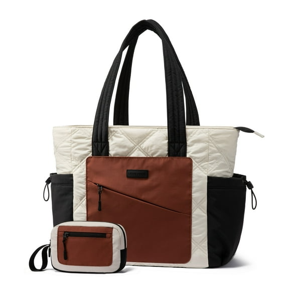 Tote Bag for Women, Puffer Bag and Work Bags with Zipper for Travel, Daily, School, Quilted Nurse Shoulder, 2pcs