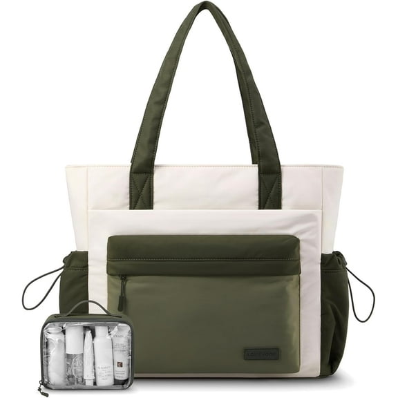 LOVEVOOK Tote Bag for Women, Puffer Work Tote with Zipper, Compartments, Travel Handbag for Nurse, Teacher, Daily Use, Gym