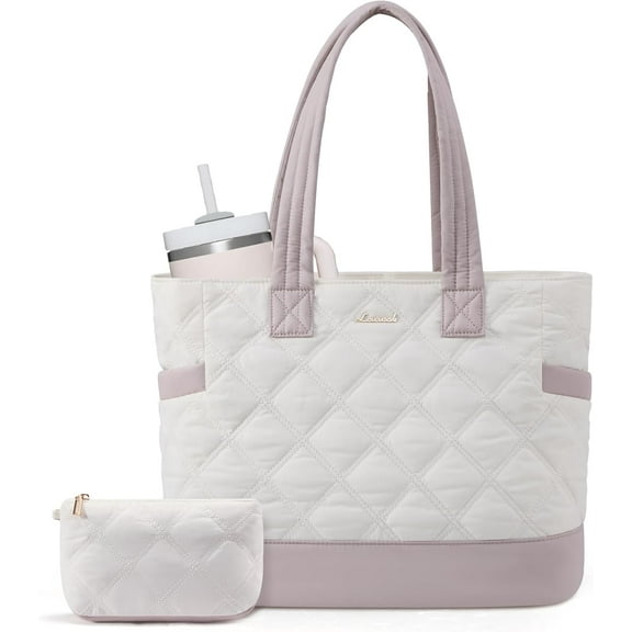 LOVEVOOK Tote Bag for Women, Quilted Work Puffer Bag with Large Water Bottle Holder for Travel, Daily, Nurse Bag Handbag