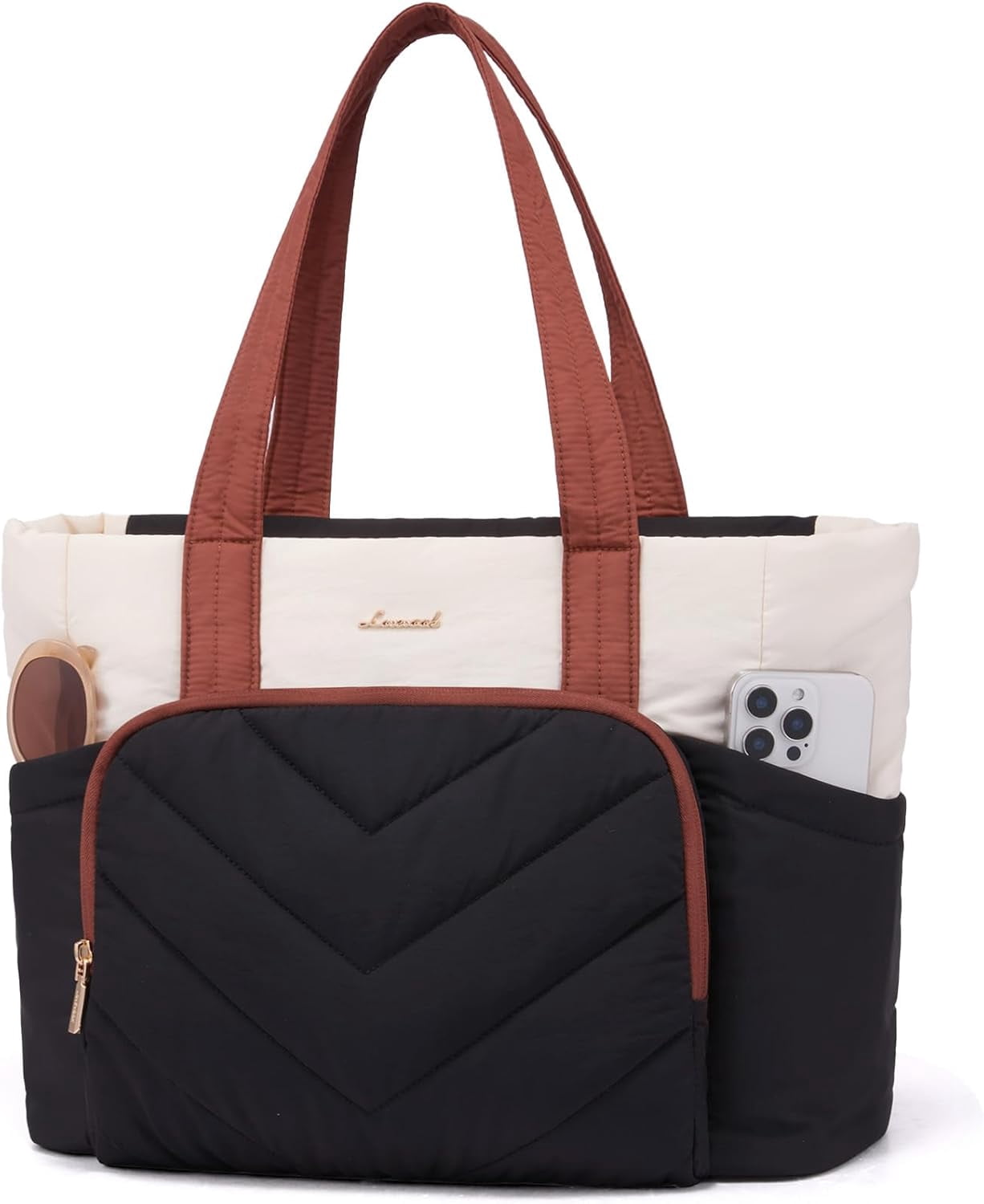 LOVEVOOK Tote Bag for Women, V-Quilted Puffer Tote Bag with Zipper, Large Puffy Shoulder Purse for Work Travel Nurse Teacher