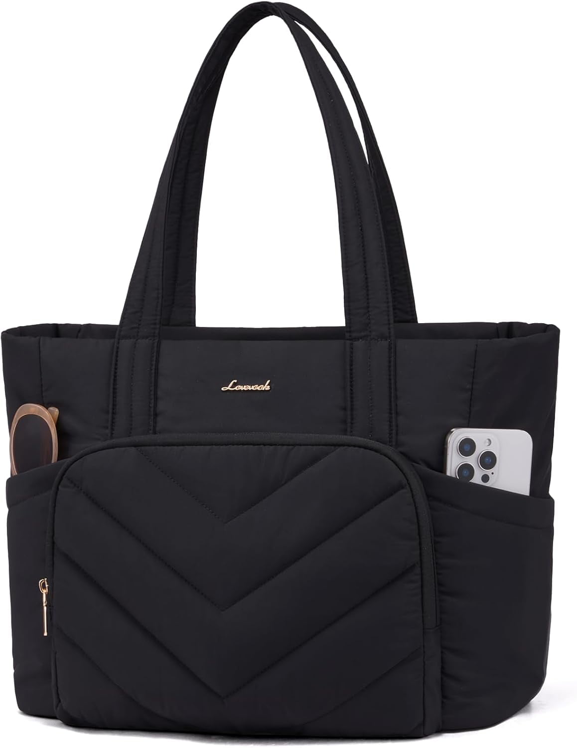 LOVEVOOK Tote Bag for Women, V-Quilted Puffer Tote Bag with Zipper, Large Puffy Shoulder Purse for Work Travel Nurse Teacher