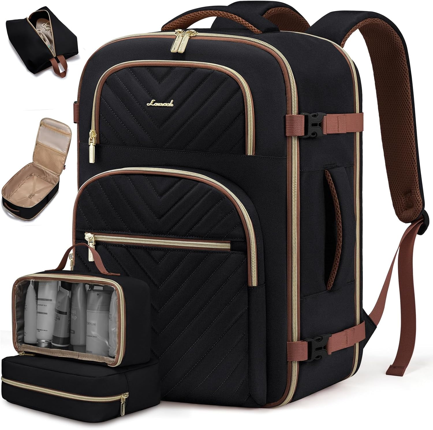 LOVEVOOK Travel Backpack Carry on Flight Approved 40L,Waterproof TSA Travel Essentials Personal Item Backpack for Women Men,Carry on Luggage Suitcase Travel Bag for Airplane with 3 Packing Cubes