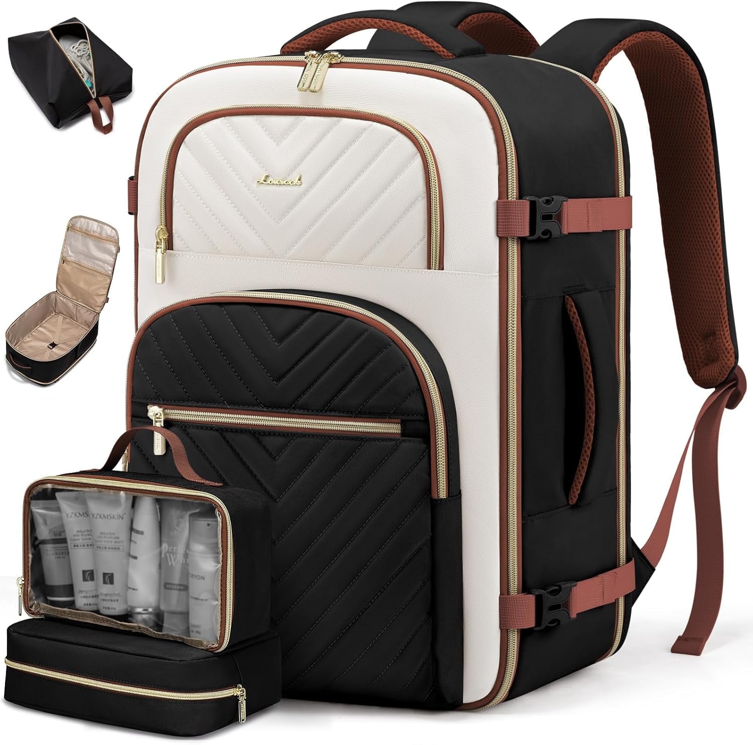 LOVEVOOK Travel Backpack Carry on Flight Approved 40L,Waterproof TSA Travel Essentials Personal Item Backpack for Women Men,Carry on Luggage Suitcase Travel Bag for Airplane with 3 Packing Cubes