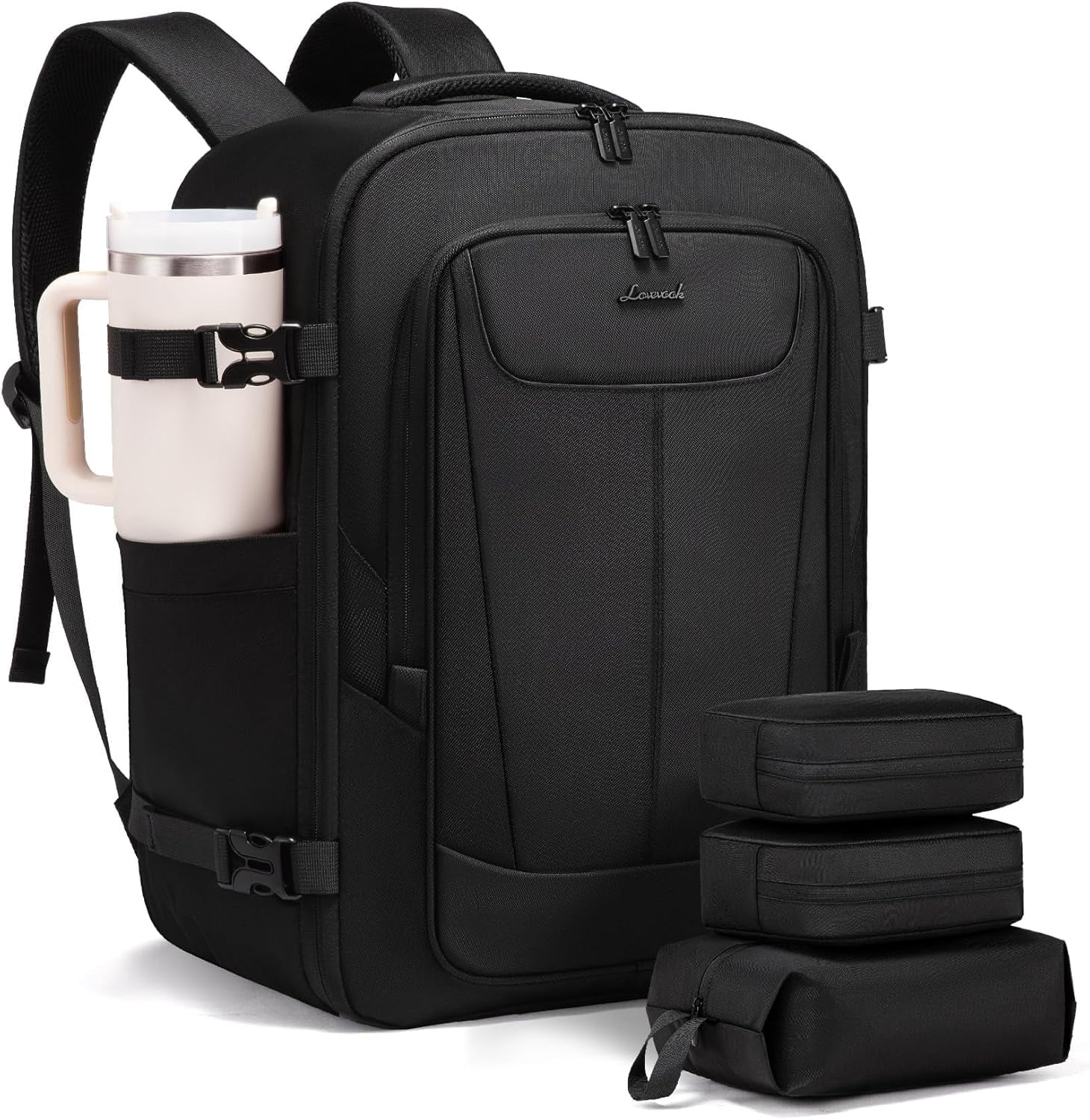 LOVEVOOK Travel Backpack for Men, 40L Carry on Backpack Flight Approved with 3 Packing Cubes, Extra Large Personal Item Bag Fits 17.3 inch Laptop for Business Trip Weekender, Waterproof Daypack