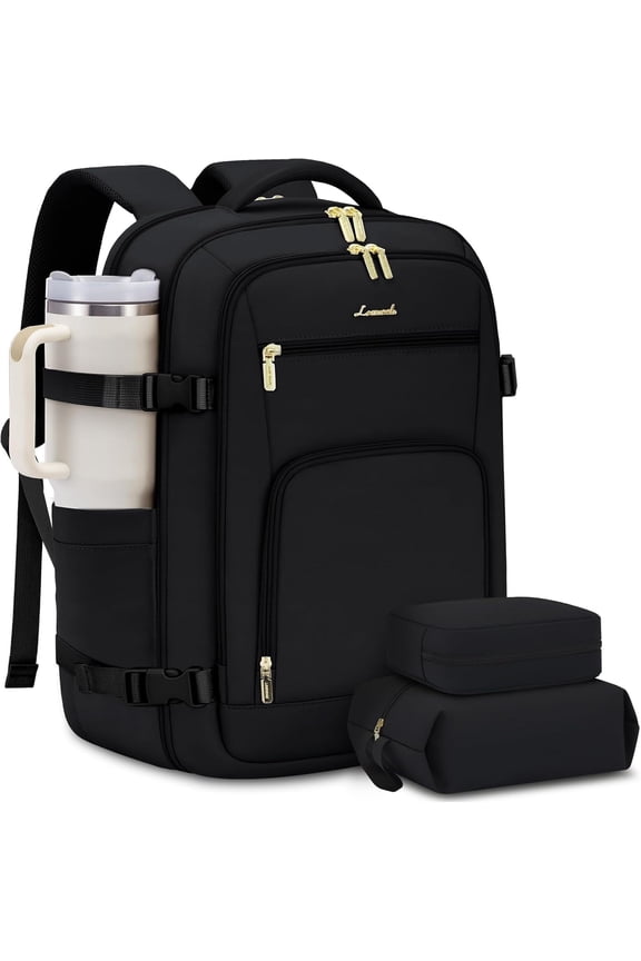 Travel Backpack For Women, 40L Carry On Backpack Flight Approved, TSA Personal Item Travel Bag Fits 17 Inch Laptop, Business Weekender Overnight Waterproof Daypack With 2 Cubes, Grey-Pink