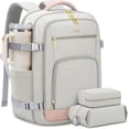 thumbnail image 1 of LOVEVOOK Travel Backpack For Women, 40L Carry On Backpack Flight Approved, TSA Personal Item Travel Bag Fits 17 Inch Laptop, Business Weekender Overnight Waterproof Daypack With 2 Cubes, Grey-Pink, 1 of 10
