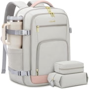 LOVEVOOK Travel Backpack For Women, 40L Carry On Backpack Flight Approved, TSA Personal Item Travel Bag Fits 17 Inch Laptop, Business Weekender Overnight Waterproof Daypack With 2 Cubes, Grey-Pink