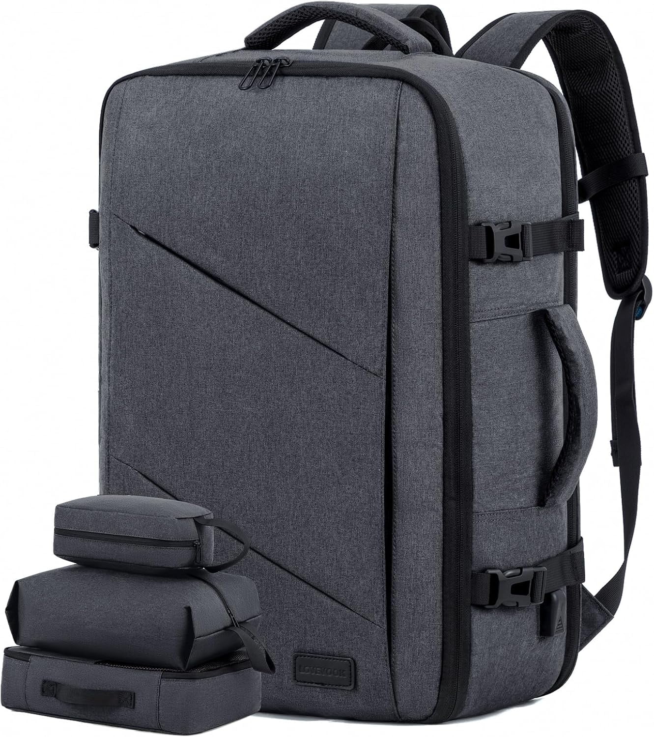 LOVEVOOK Travel Carry on Backpack, Large 40L Personal Item Travel Bag for Men & Women Flight Approved with 3 Packing Cubes, Suitcase Water Resistant Luggage Daypack Business Weekender Bag, Black